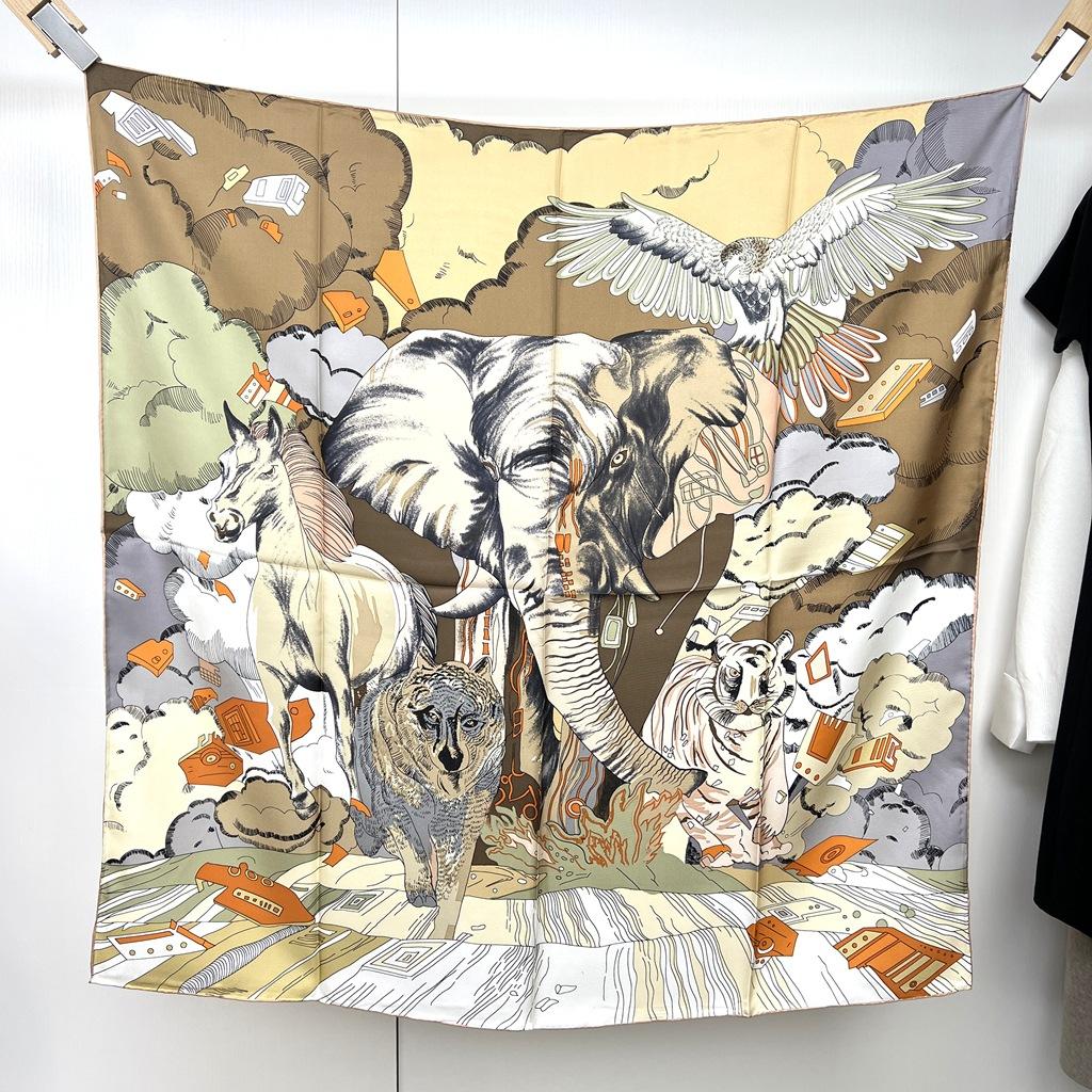 

Mulberry Silk Scarf Silk Animal World 90 Spring French Retro Square Scarf Women Sunscreen Shawl Scarf 88X88cm