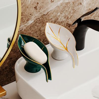 Neuer Leichter Luxus Stil Kreativer Tragbarer Blätter Seifenhalter Badezimmer Haushalt Keramik Abfluss Seifenablage Seifenschale