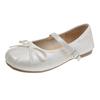 Square head retro fashion bow flat single shoes women's new versatile one-word with light mouth leather shoes