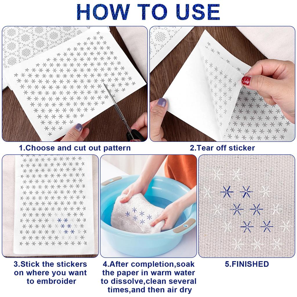 154pcs Sashiko Embroidery Pattern Set Stabilizers Water Soluble Embroidery Transfer Stencils Stabilizers Embroidery Paper Stick