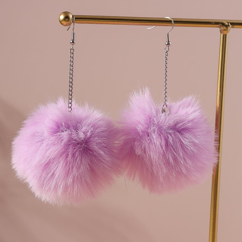 Colorful Fluffy Plush Pom Pom Earrings Soft Faux Rabbit Fur Ball Earrings for Women Girls Party Holiday Jewelry Gifts