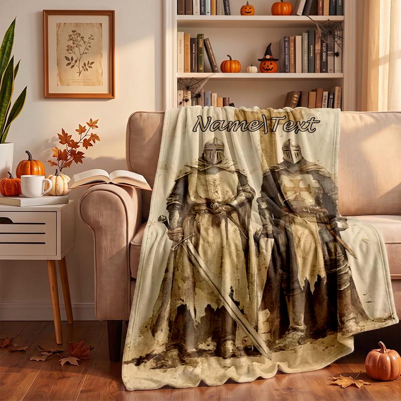 Medieval Knight Custom Flannel Blankets Soft Warm Cozy Throws for Home Decor Holiday Gifts