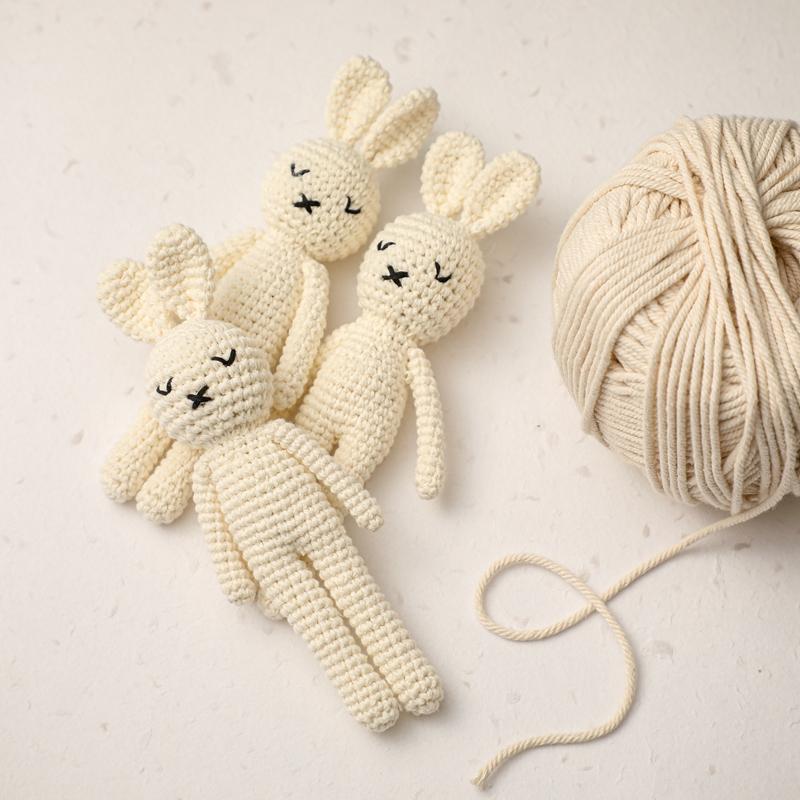 Baby Handmade Rabbit Toys Cute Crochet Bunny Doll Stuffed Cotton Toy Soothing Infant Sleeping Make Sound Birthday Gifts for Kids