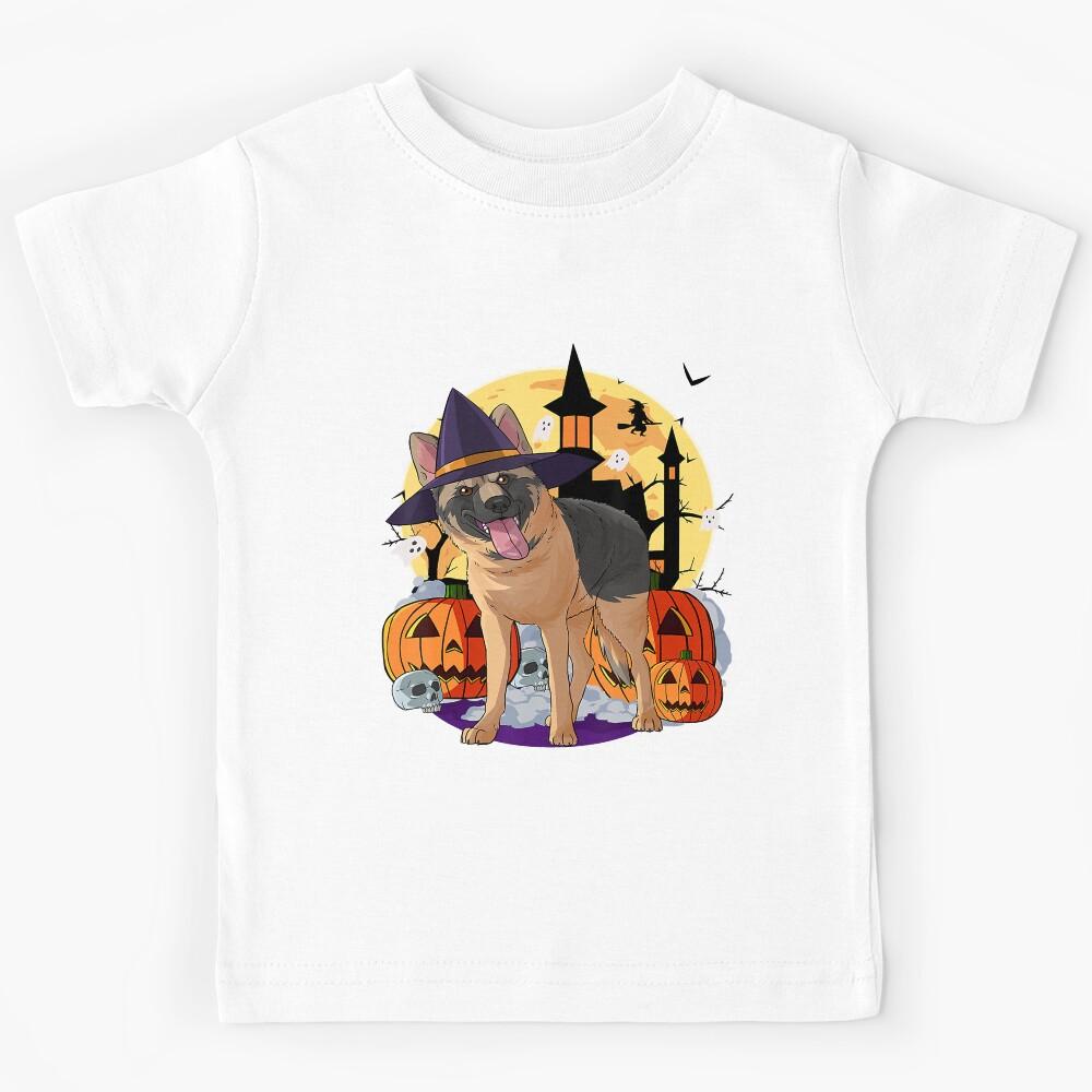 Happy Halloween German Shepherd Dog Witch Pumpkin Kids T-Shirt 170