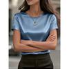 Top de satin pentru femei, nou, cu mânecă scurtă, gât rotund, bluză casual largă