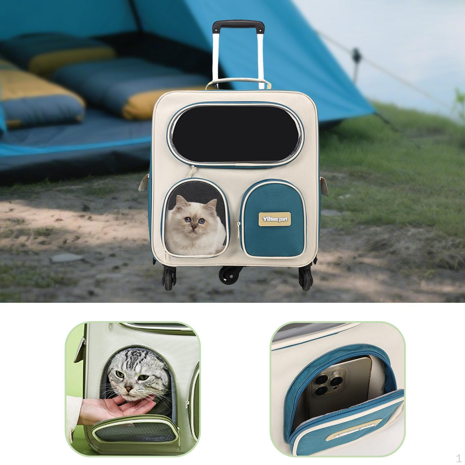 

Рюкзак для кошек Переноска на колесиках для питомцев Дышащая для походов, шоппинга Складная Телескопическая ручка Царапины Green Blue