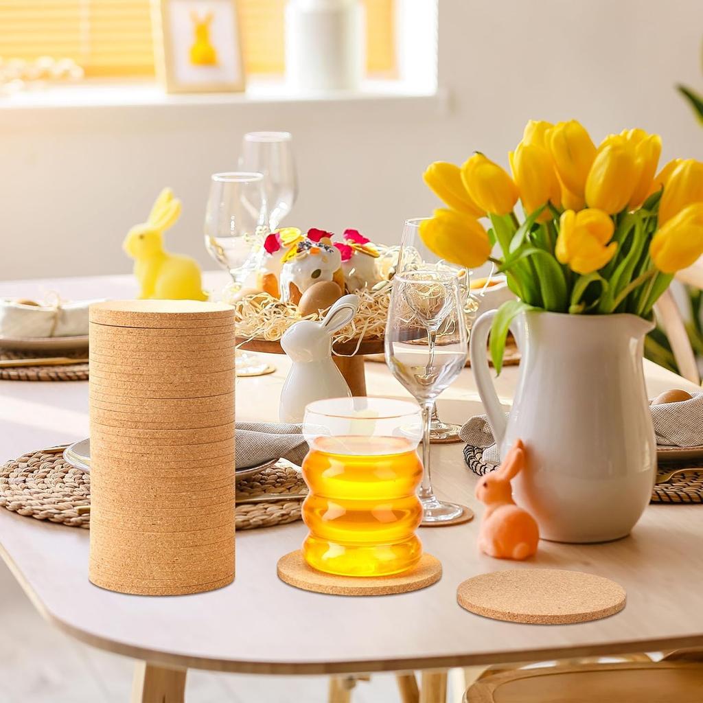 40/1 pièce Dessous de Verre Antidérapants en Liège Naturel Bois Rond Tapis pour Tasses Boissons Thé Café Support Coussinets Isolants Thermiques en Liège Décoration de Table