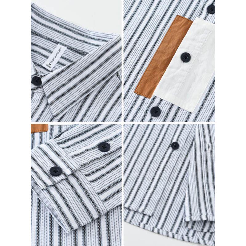 Japanese-Style Design Patchwork Striped Casual Shirt for Men, Unique Loose Long-Sleeve Shirt Jacket, Hong Kong Fashion Brand