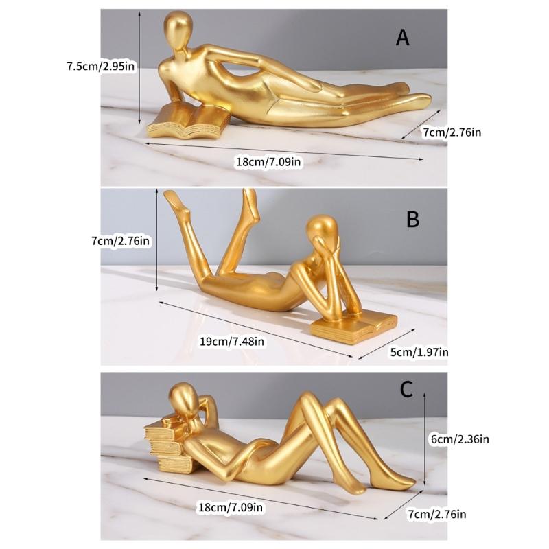 Small Gold Decoration Fun Paperweight, Reading Women Statue for Home Office Bookshelf Living Room Desk Decoration