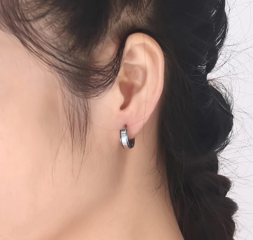 Rockyu Earrings for Mirror Ring Hoop Stainless Accessories Women, Silver, Blue, Wide, Finish, Earrings, Earrings, Steel, Hypoallergenic, Birthday,
