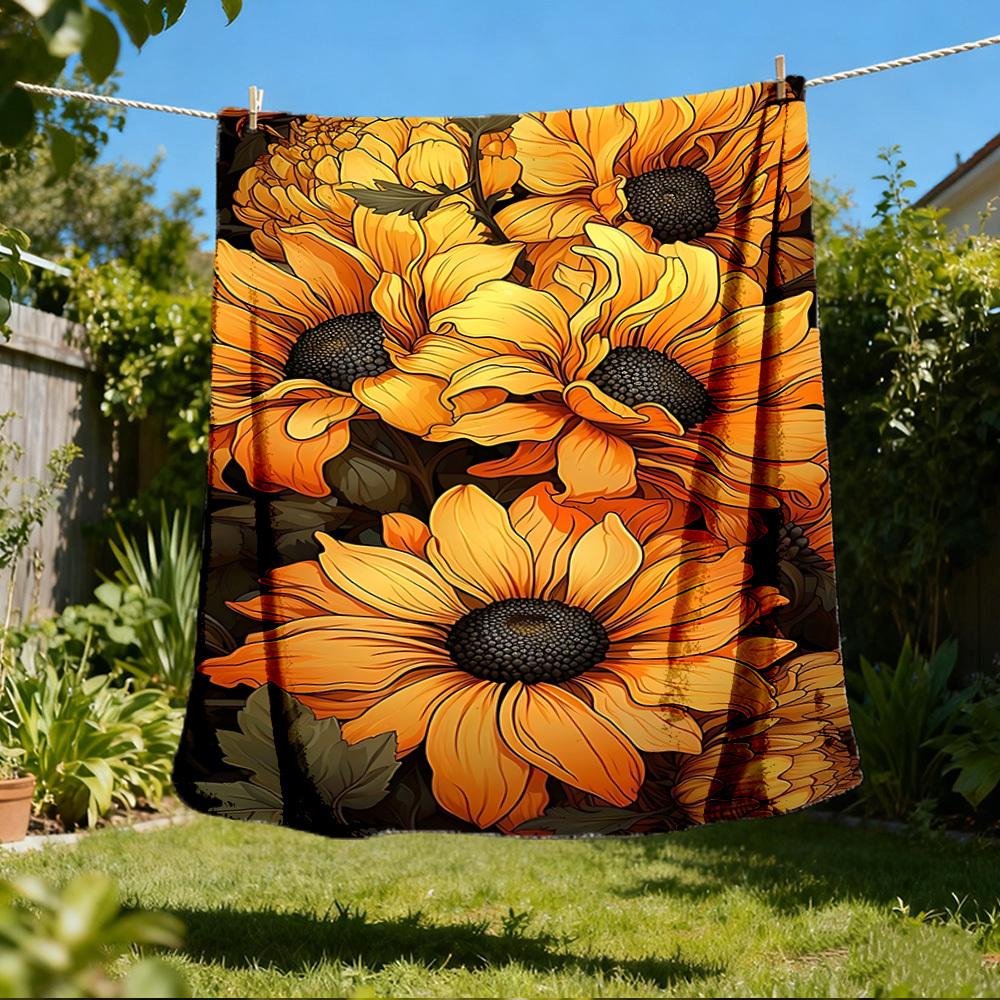 1pc Sunflower Pattern Outdoor Flannel Blanket, Cozy & Warm Soft Te Playful Design, Napping Camping,