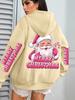 Merry Christmas Pink Santa Claus Printed Hoodies Women Pocket Fleece Hoodie Autumn Multicolor Sportswear Hip Hop Loose Clothes