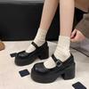 Shallow single shoes women's platform autumn new black British retro college style thick heel Mary Jane small leather shoes