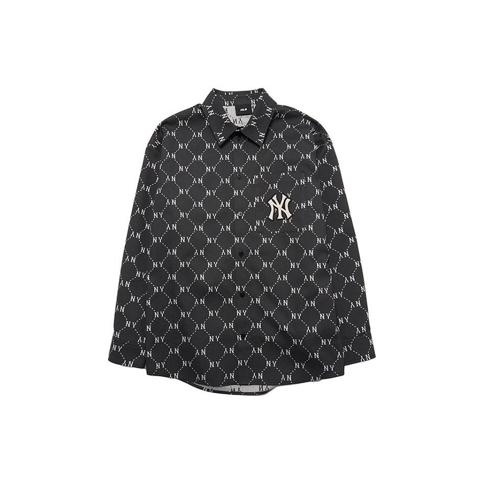 MLB New York Yankees SS24 Logo Vintage Floral Print Fashion Single-Breasted Loose Long Sleeve Shirt Unisex shirts Black 3AWSM0541-50BKS
