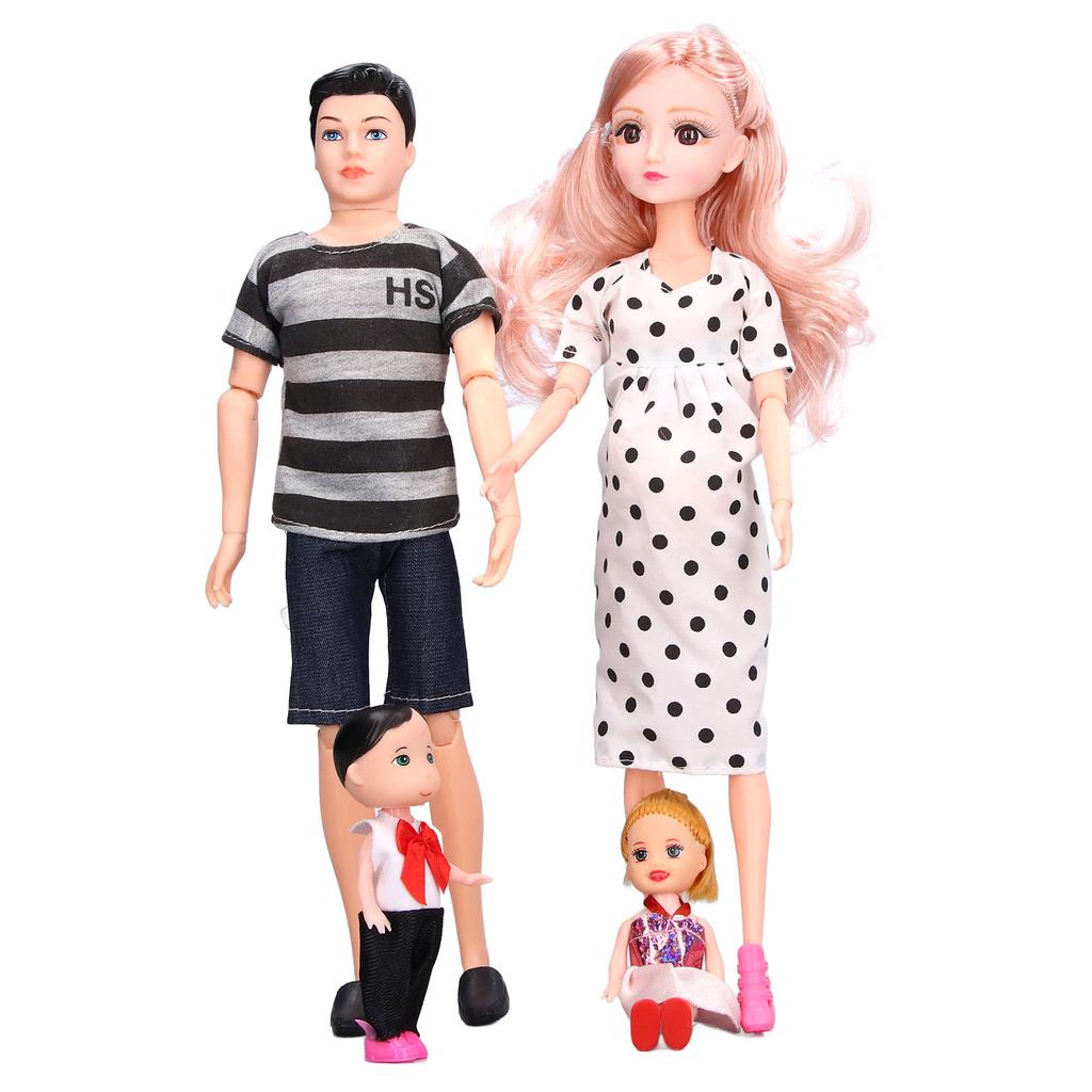 Family Doll Set Lovely Vivid Dad Pregnant Mom Son Daughter Baby Doll Children Toy Birthday Gift
