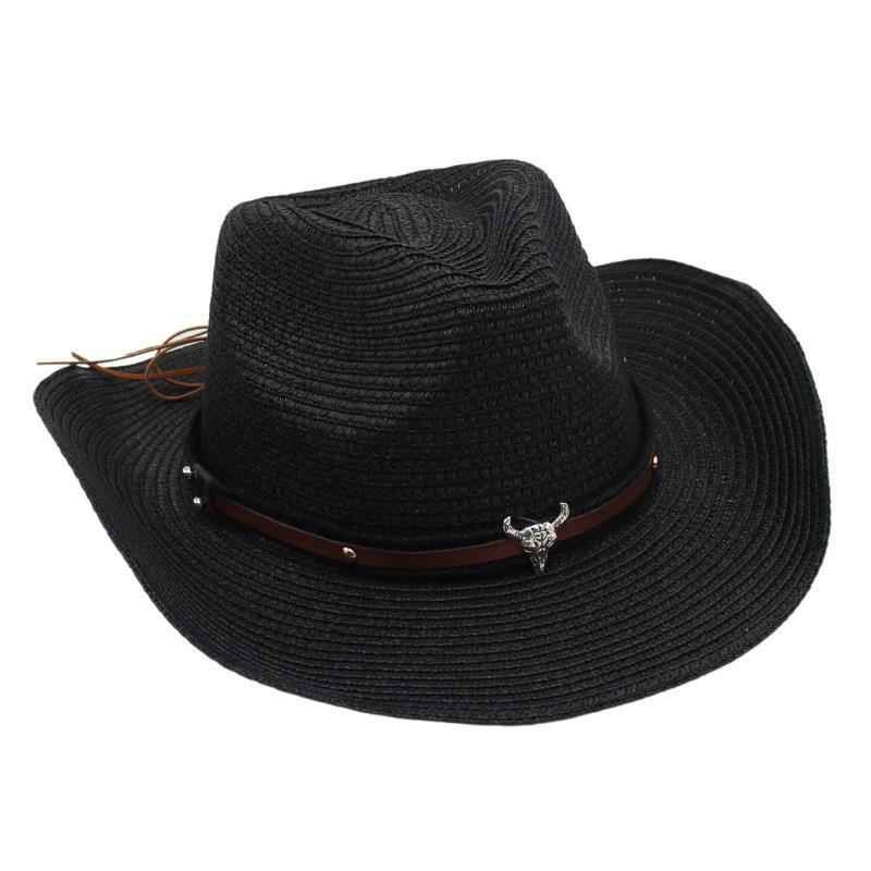 Western Cowboy Straw Hat Sun Hat Tibetan Bullhead Hat National Style Straw Knight Hat Sun Hat