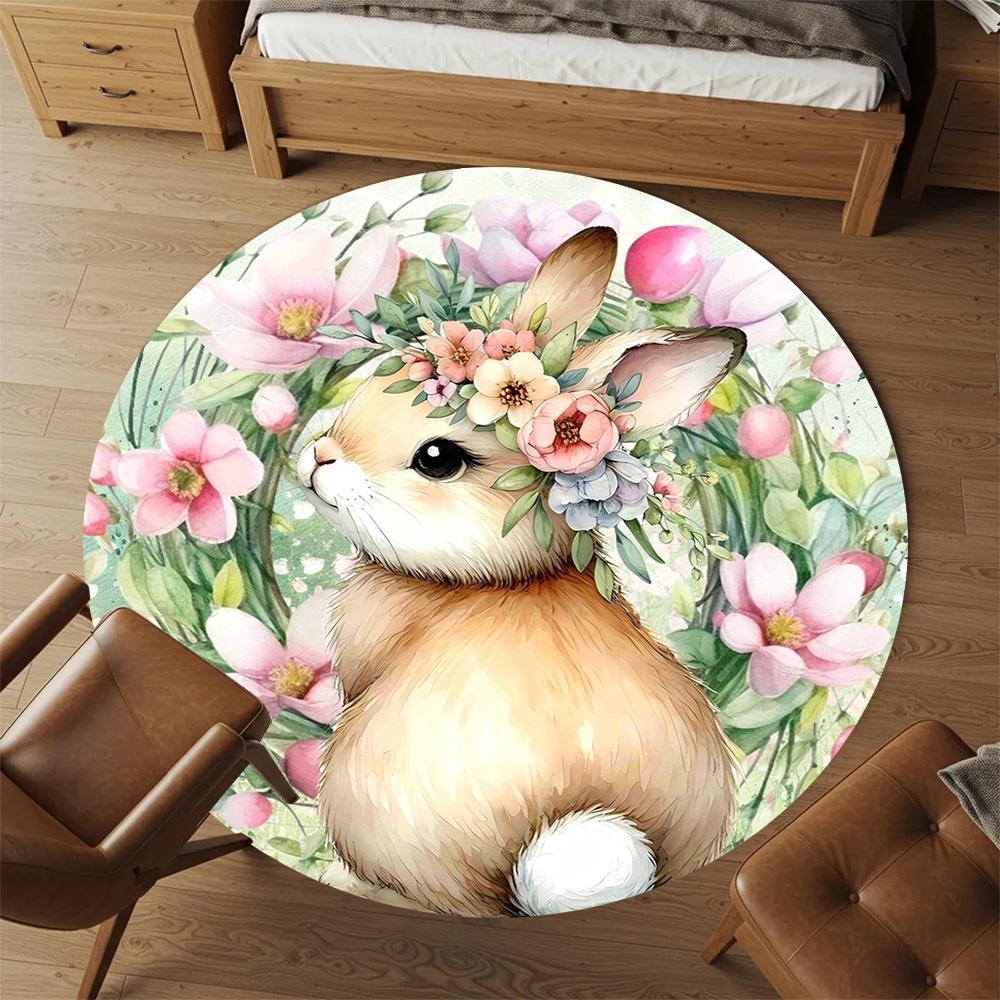 1pc Rabbit Flower Round Chair Mat Office Area Rug - Non-Slip, Floor Mat for Office, Bedroom, Ideal Home Decor Gift C0112081