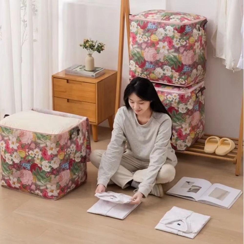 Waterproof Flower Quilt Storage Bag Large Capacity Moving Packing Bag Home Organization