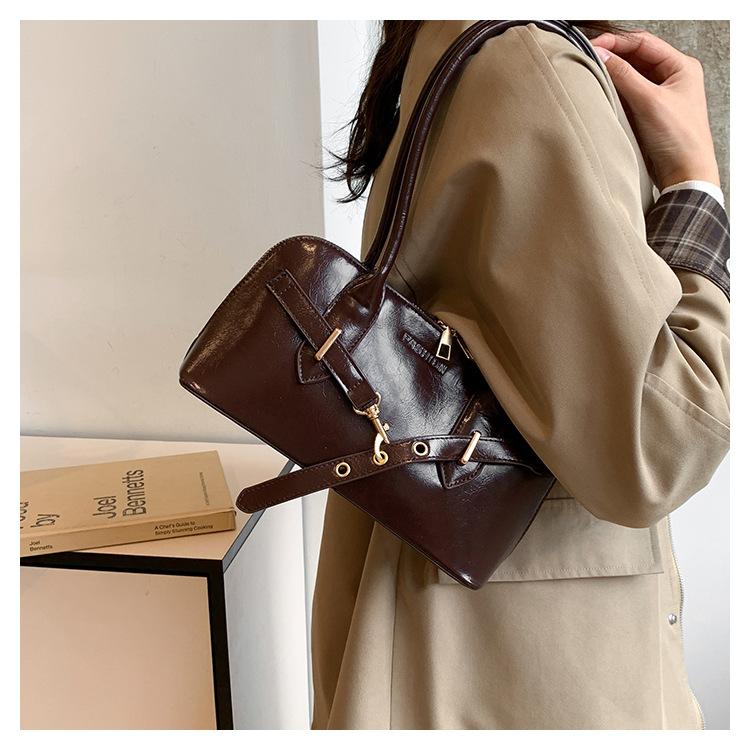 Retro Style Faux Leather Shoulder Bag for Women, Large Capacity Vintage Handbag, Trendy Commute Crossbody Bag