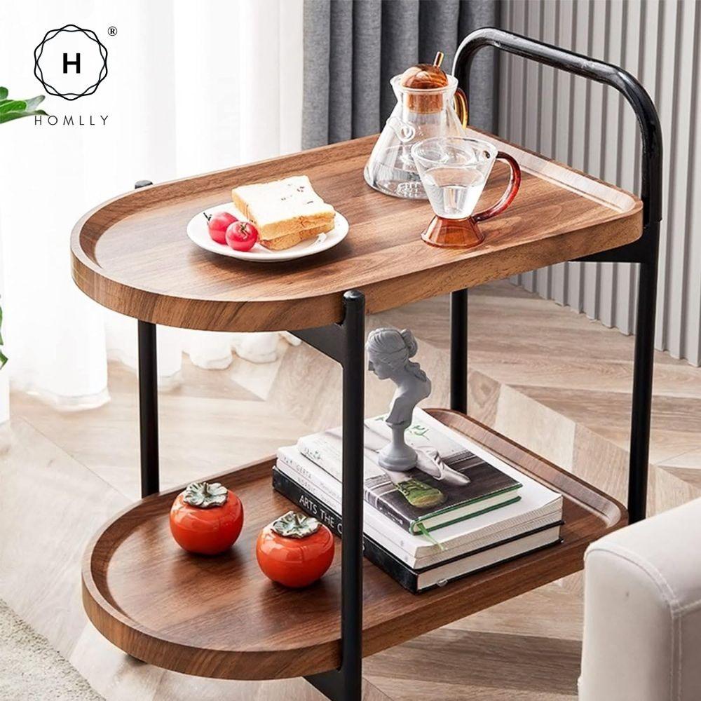 Homlly 2-Tier Walnut Mobile Rolling Kitchen Trollery Cart with Wheels