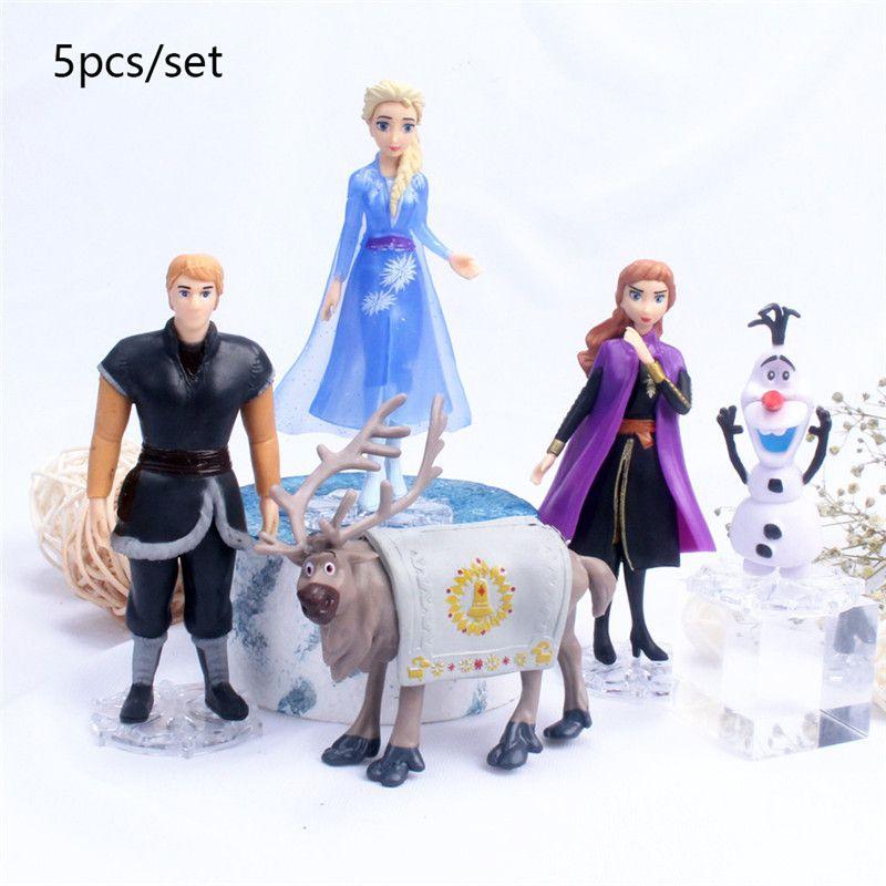 Enchanting 5pcs Snow Queen Anna Elsa Frozen 2 Olaf Sven Kristoff Action Figures Set