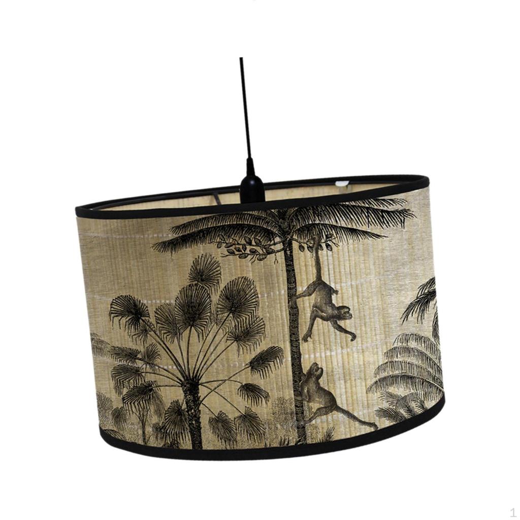 Drum Print Lamp Shade Chandelier Lamp Cover for E26/E27 Lampholder Retro Spider Decorative Bamboo Lampshade Cover