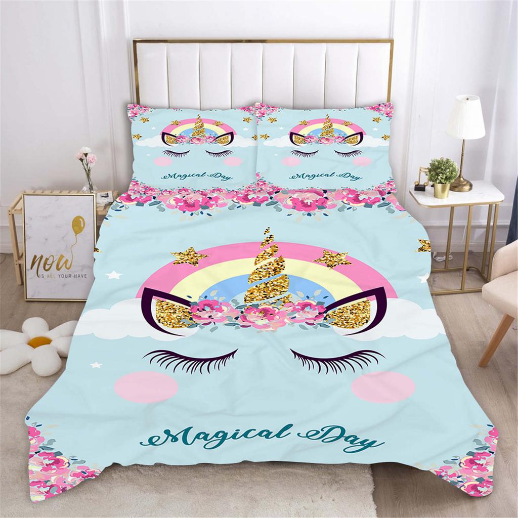 Unicorn 3-Piece 1 Quilt Cover One Piece Bedding Set Comforte Luxus Exquisite Birthday Gift 100% Polyester Home Decor