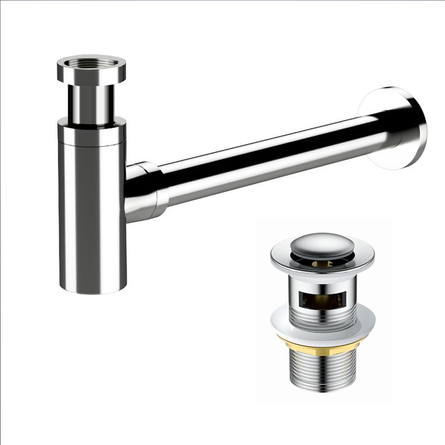 

VGX Круглий P-подібний сифонний комплект для зливної труби Раковина для ванної кімнати Пляшковий сифон Сантехнічний сифон Зливний корок з переливом Сифон для раковини Хромована латунь