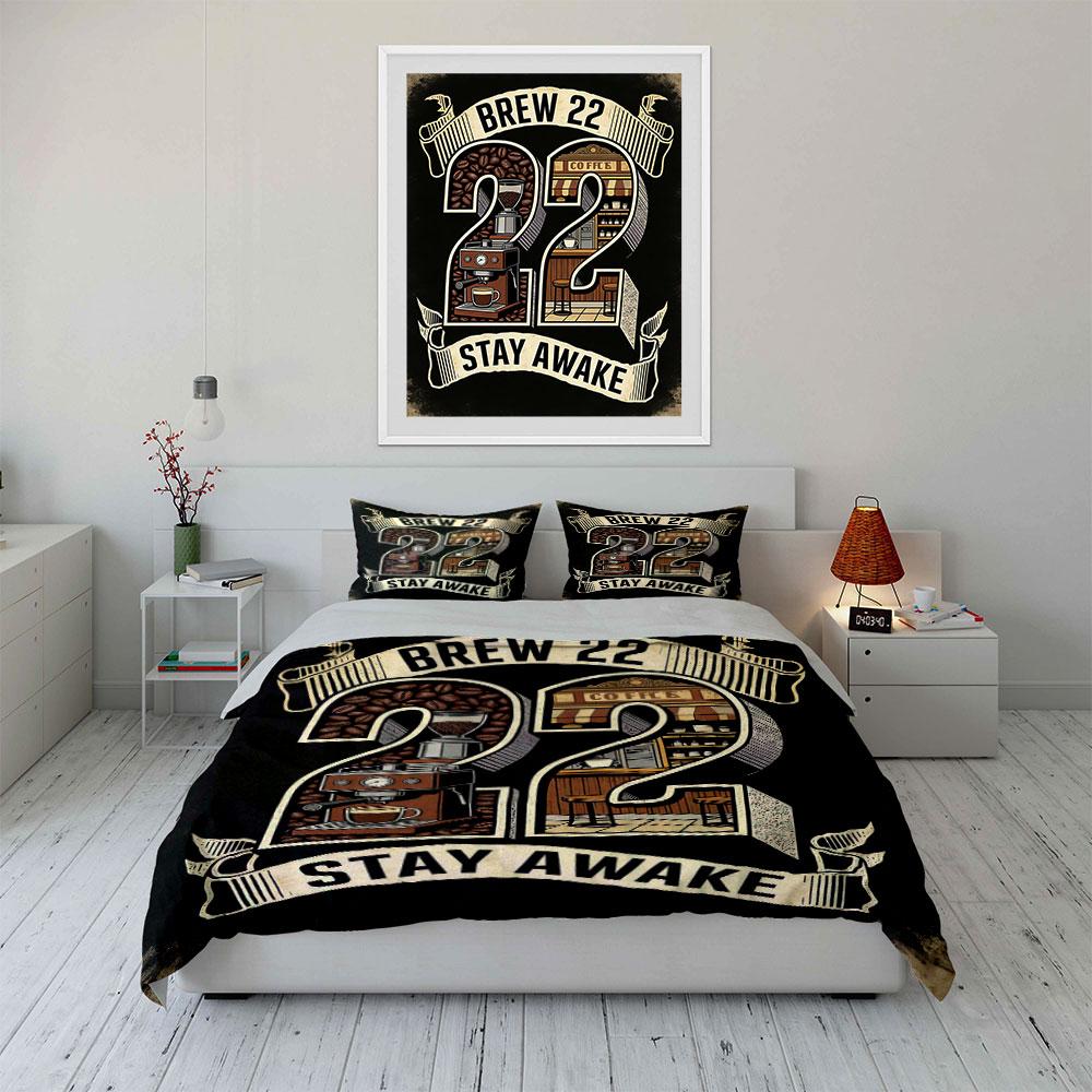 Coffee-themed graphics, "Brew 22". Bedding sets Duvet cover sets Duvet covers Pillowcases(1* Duvet Cover 2* Pillowcases without duvet insert)