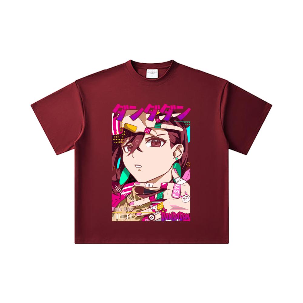 

260 GSM Double Yarn 32 Count 100% Cotton Dandadan V21 Momo Print Unisex Heavy Cotton T Shirt 2XL вина червоного кольору