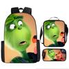 Green Hair Monster Grinch School Bag Campus 12345th and 6th Grade Backpack Lightweight Weight Loss Computer Bag Three-piece Set