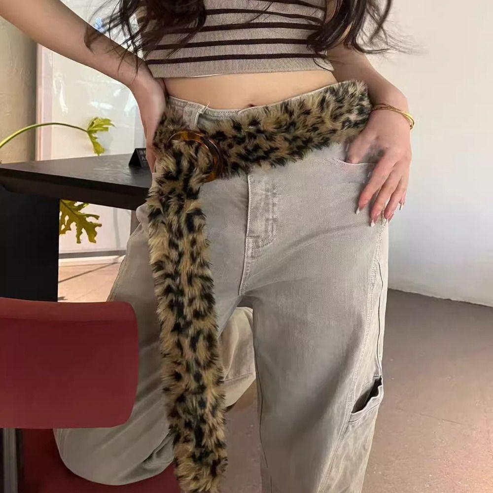 Furry Leopard Print Plush Belt Jeans Decor Jazz Dance Costumes Accessory  Ladies