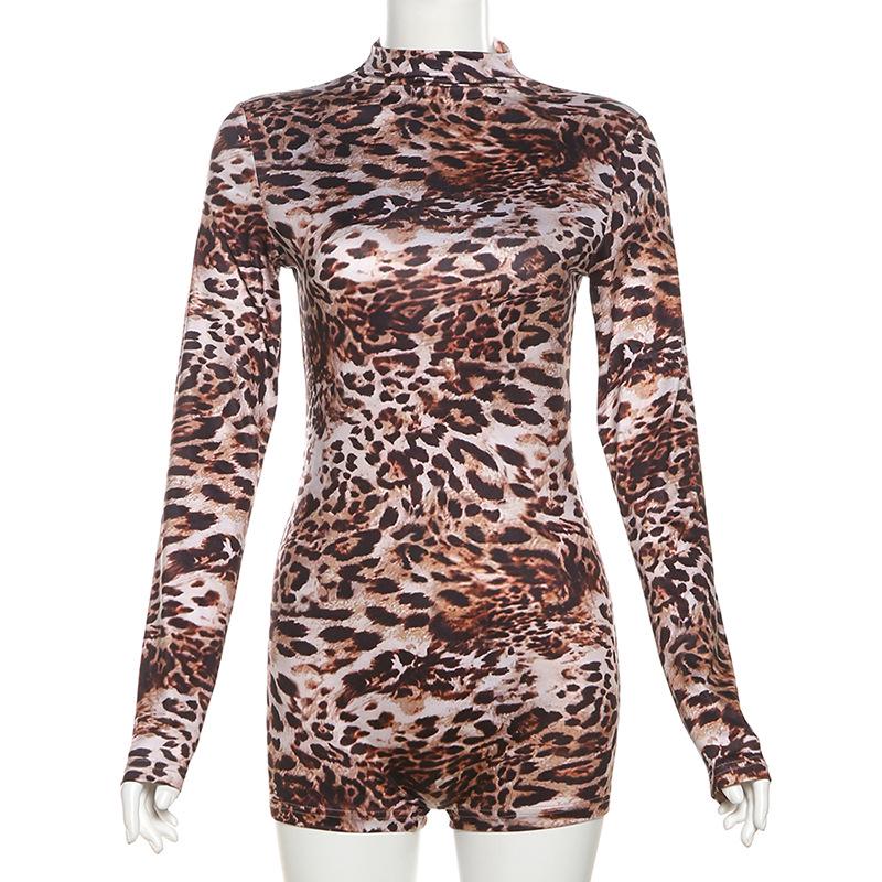 

2024 Women s Trendy Leopard Print Long-Sleeve Tight-Fit Jumpsuit L цветной печати леопарда