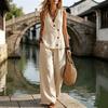 Damen Sommer Ärmellose 2-teilige Outfits Knopfleiste Tanktop Und Weite Hosen Lässige Loungewear Passende Sets
