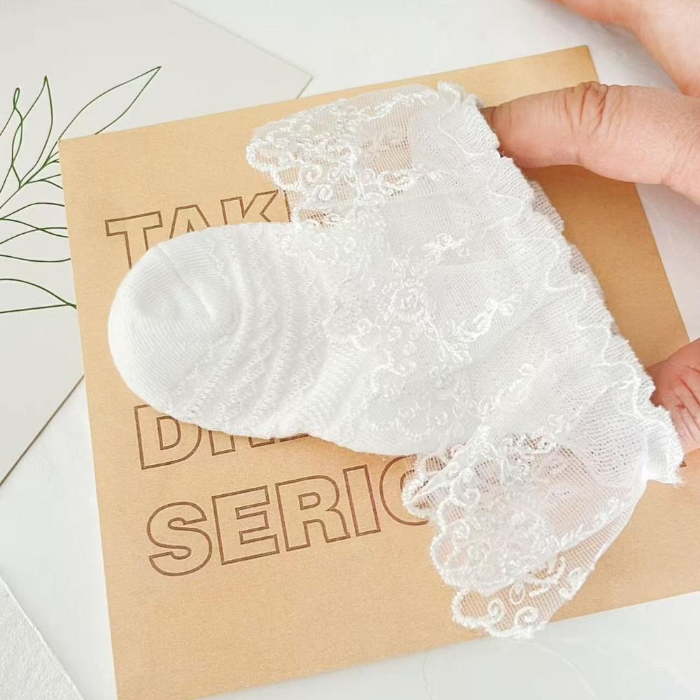 Lace Summer Princess Baby Girl White Short Socks Breathable Cotton Seamless Socks for Infants