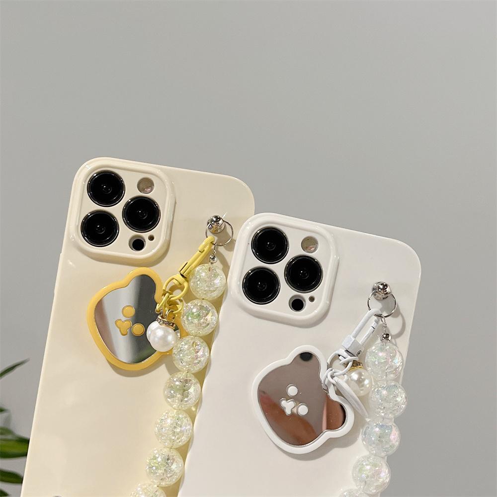 Korean Cute Bear Pearl Heart Pendant Glitter Bead Bracelet Soft Case For Iphone 14 12 11 13 Pro Xr X Xs Max Protective Cover