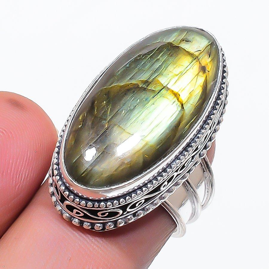 Labradorite Gemstone 925 Sterling Silver Jewelry Ring Size 7