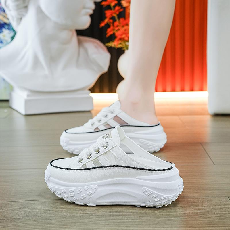 Breathable Soft-soled Thick-soled Versatile Hollow Mesh Women's Shoes Fashionable Half-support Mesh Surface Summer Non-slip