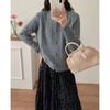 New twist texture woven round neck single-breasted simple long-sleeved loose-knit cardigan for women