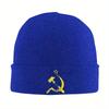 Russian Soviet Flag Hammer And Sickle Vintage Knit Hat Beanie Autumn Winter Hats Warm Acrylic Fashion CCCP Caps for Men Women
