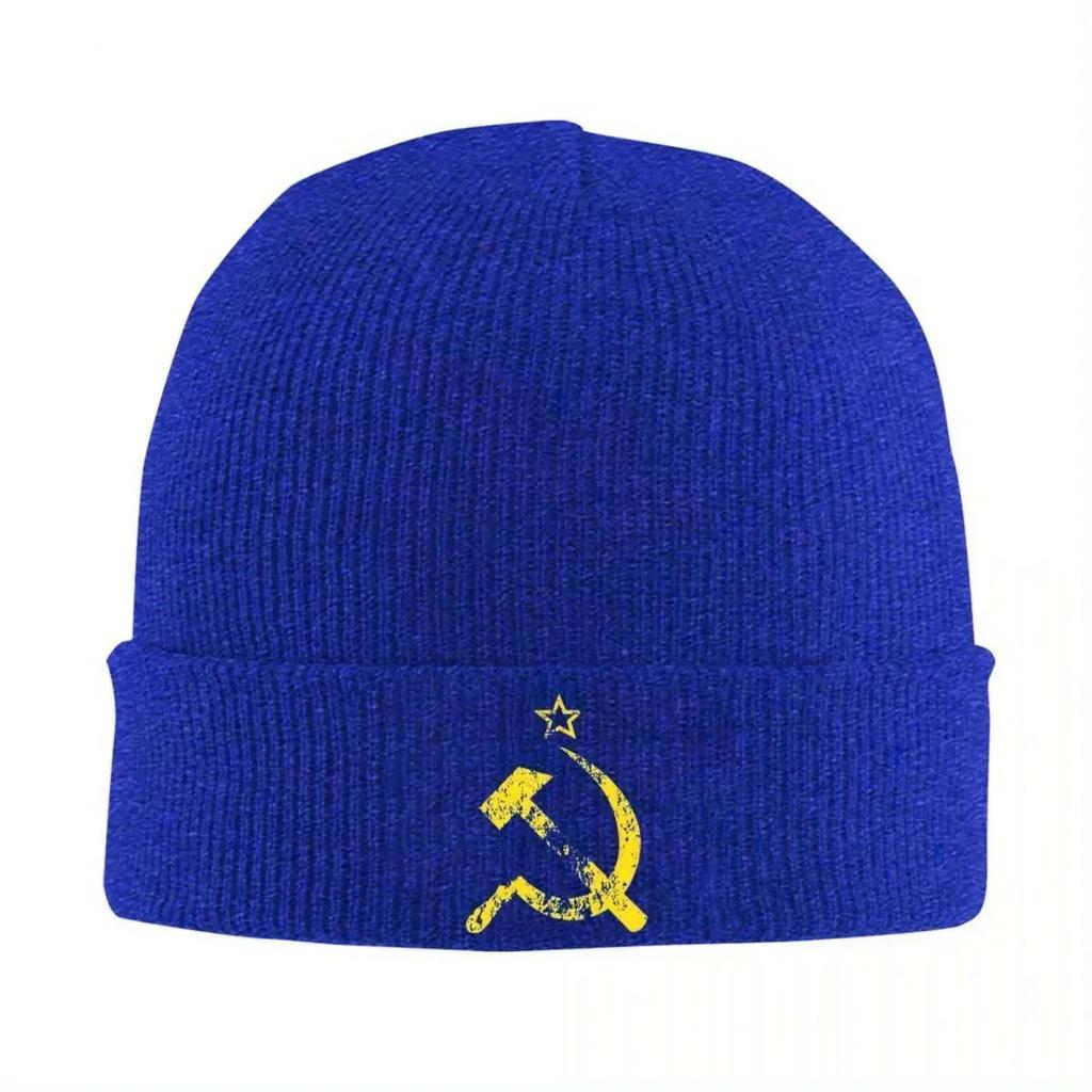 Russian Soviet Flag Hammer And Sickle Vintage Knit Hat Beanie Autumn Winter Hats Warm Acrylic Fashion CCCP Caps for Men Women