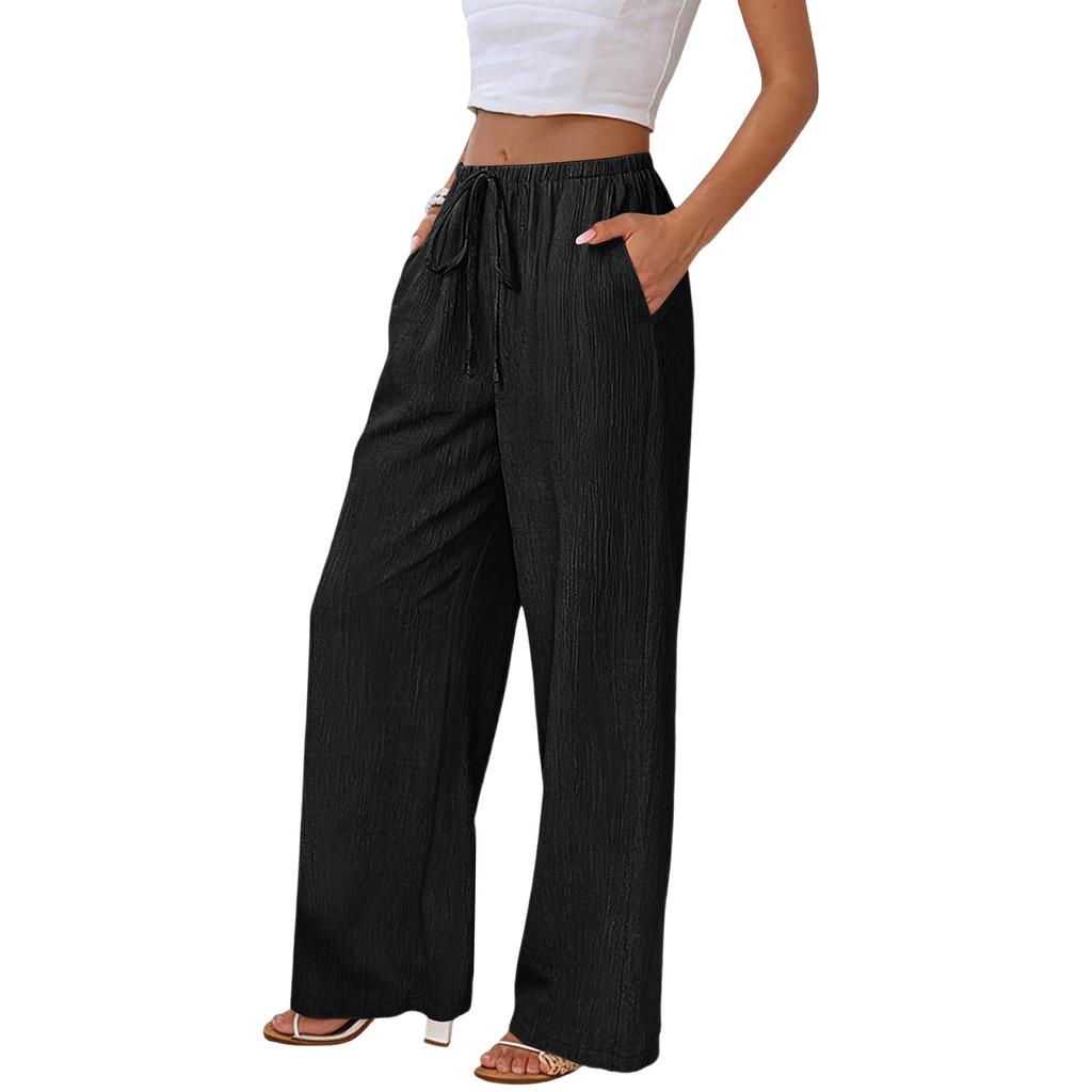 Women's Loose-fitting Wide-leg Pants, Casual Loose-fitting Pants, High-elastic Waistband, Long Pants With Pockets