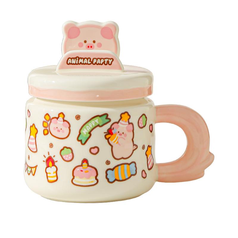 Cute Cartoon Cute Pet Doodle Animal Mug Office High value Water Cup Mobile Phone Stand Student Ceramic Cup