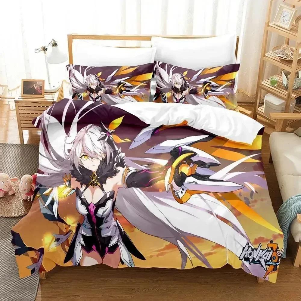 Nytt 3D-tryck Anime Honkai Impact 3 Sängklädesset tredelat set Vuxen Barn Sovrum Påslakan Set Hemtextilier Födelsedagspresenter