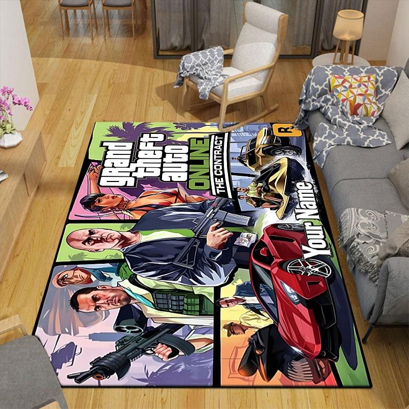 Custom 1Pc Grand Theft Auto Promotional Art Flannel Personalized Rug Non Slip Floor Mat Soft Carpet for Living Bedroom Office Home Decor Gift