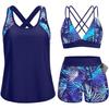 Costume da Bagno Intero a Tre Pezzi da Donna con Tasche Design Incrociato Bellissimo Dorso Bikini Boxer Costume da Bagno Sportivo
