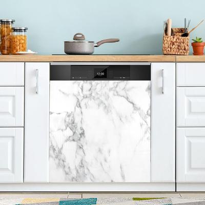 White Marble Dishwasher Magnet Cover Natural Grey Stone Magnetic Sticker Dish Washer Door Panel Cover Fridge Appliance Magnet Decal Kitchen Decor