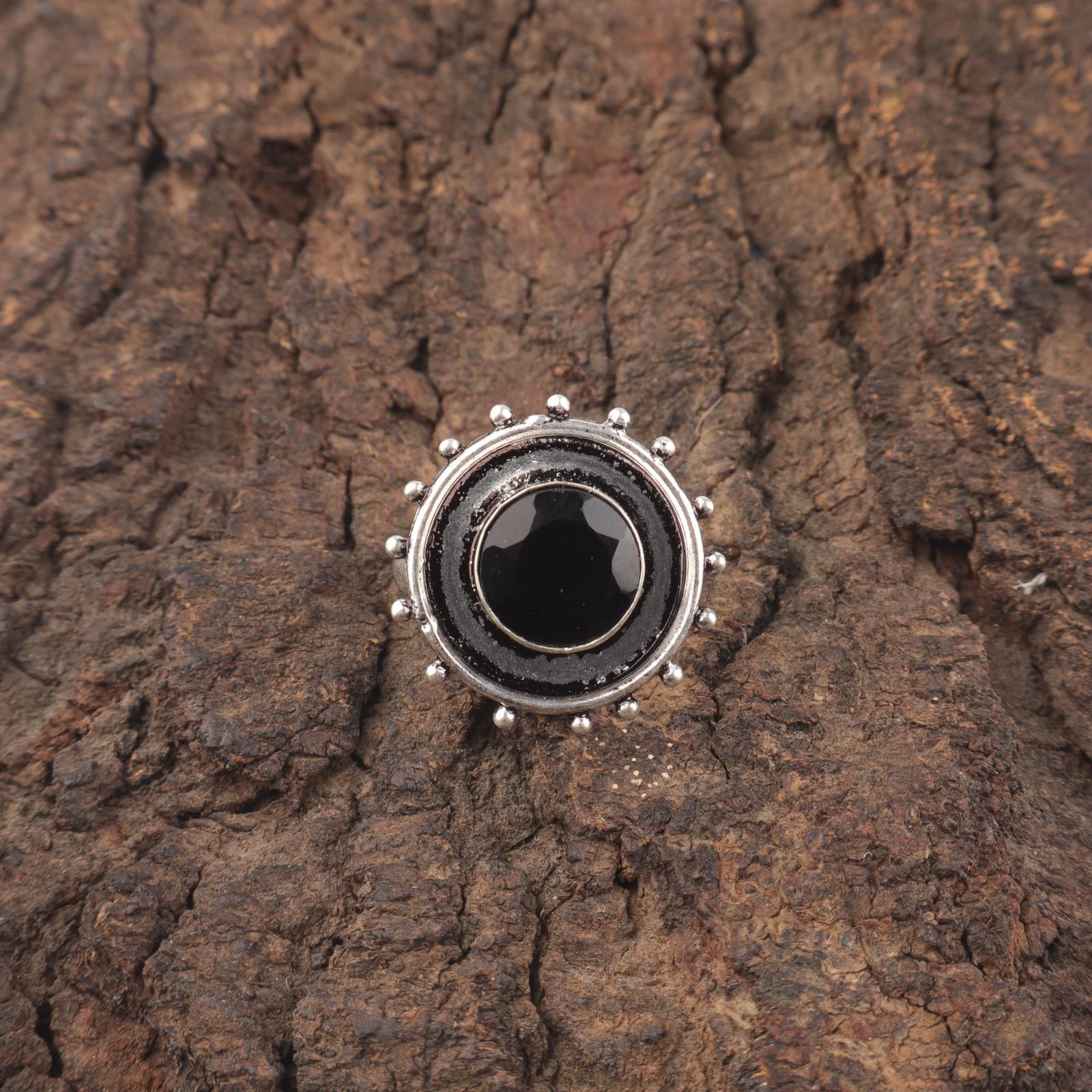 

Round Black Onyx Gemstone Statement Eternity Friend Gift Ring Sterling Silver RR-49-19 15