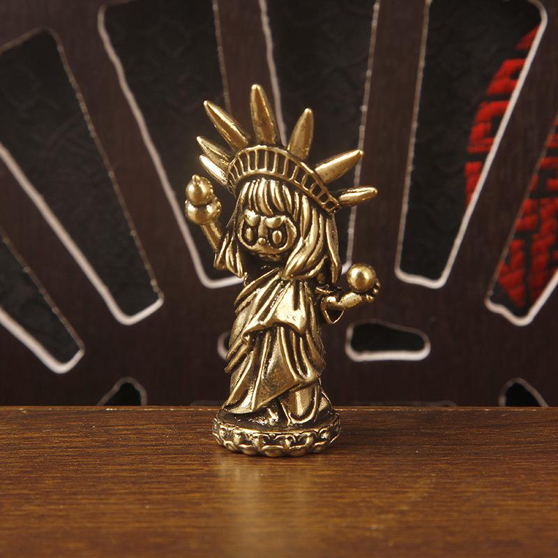 

1Pcs Vintage Brass Figurine Cute Cartoon Liberty Goddess Statue Mini Desktop Decor For Home Office Model Craft Unique Gift One Size