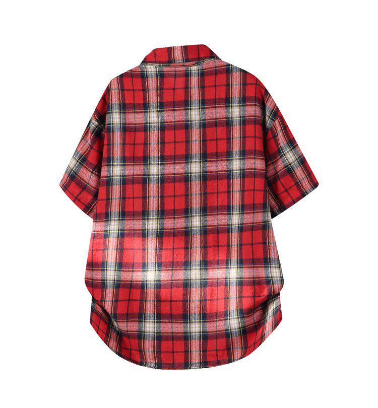 Korean Retro Plaid Plus Size Lapel Short Sleeve Shirt